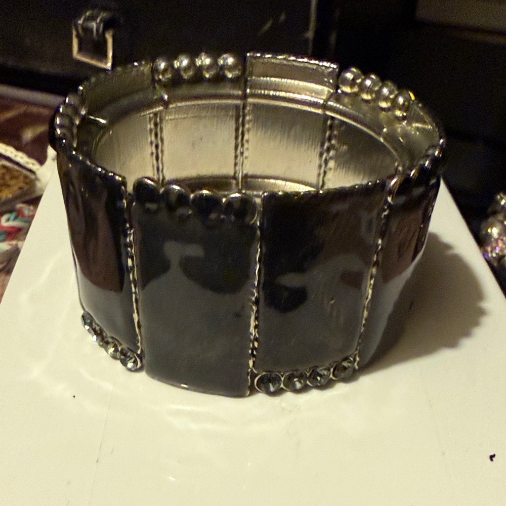 Stretch Panel Bracelet in Shiny Gunmetal